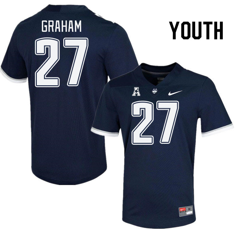 Youth #27 Ian Graham Connecticut Huskies College Football Jerseys Stitched Sale-Navy - Click Image to Close